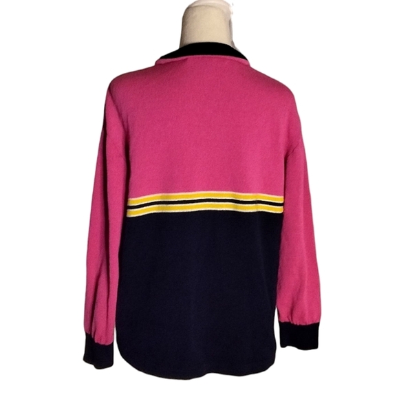 St. John Pink Yellow Color Block 1/4 Zip Knit Sweater Size Small - Picture 5 of 7